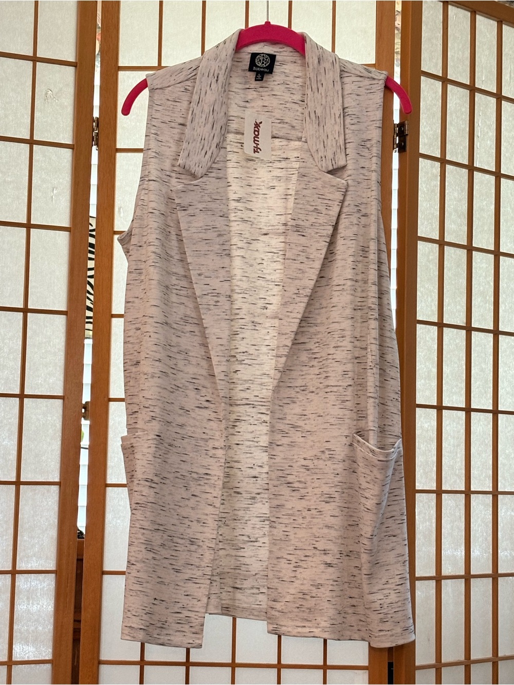 bobeau Black & White Heathered Knit Long Vest Large NWT
